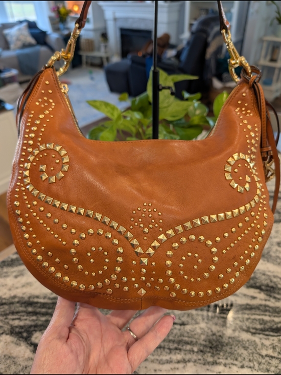 Michael Kors Handbags - Michael Kors Rhea Tan Gold Studded Hobo Bag With Fringe
